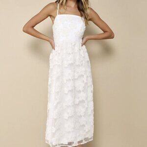 Lulu's White Sleeveless Spaghetti Strap Midi Dress